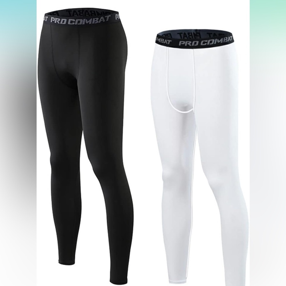 2 Pk Men's Compression Pants  Layer Bottoms for Running Workout Sports Yoga L